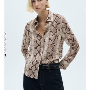 Mango Snakeskin Print Button-Up Blouse